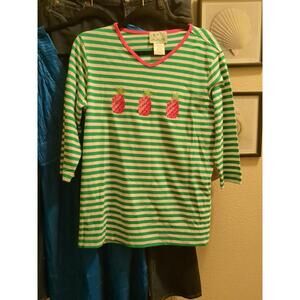 Quacker Factory Green White Stripe Pink Accent Pineapple Top Size M